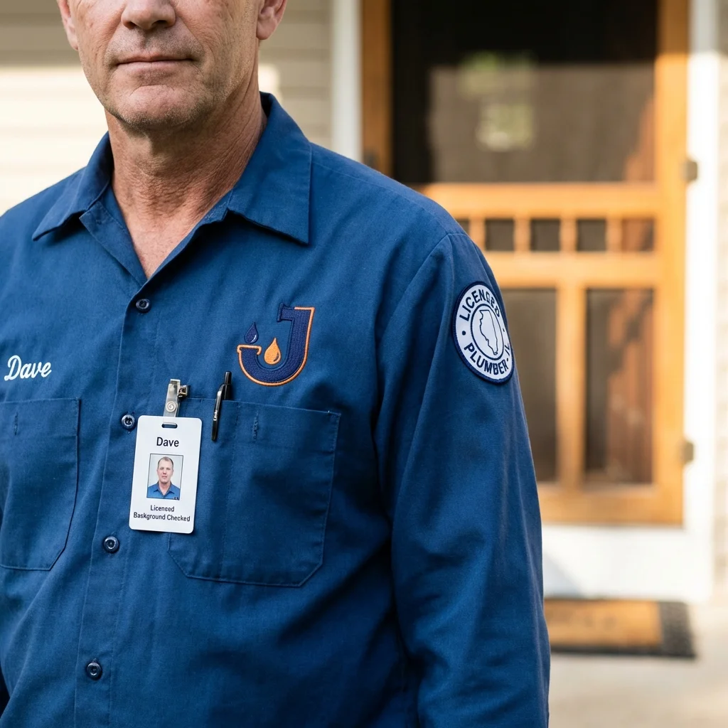 Licensed plumber showing ID badge in Rio Grande City, TX