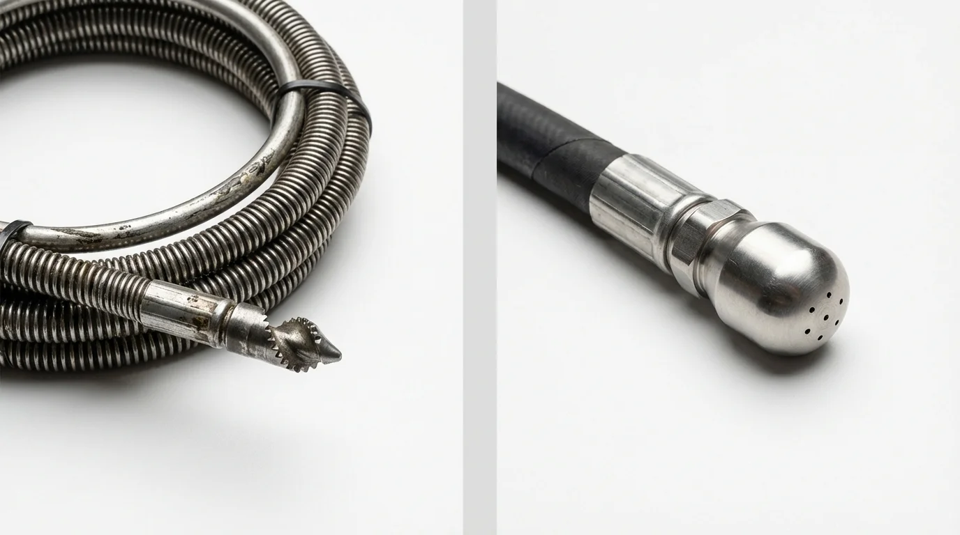 Drain snake cable and hydro jetting nozzle used for drain cleaning in Rio Grande City, TX