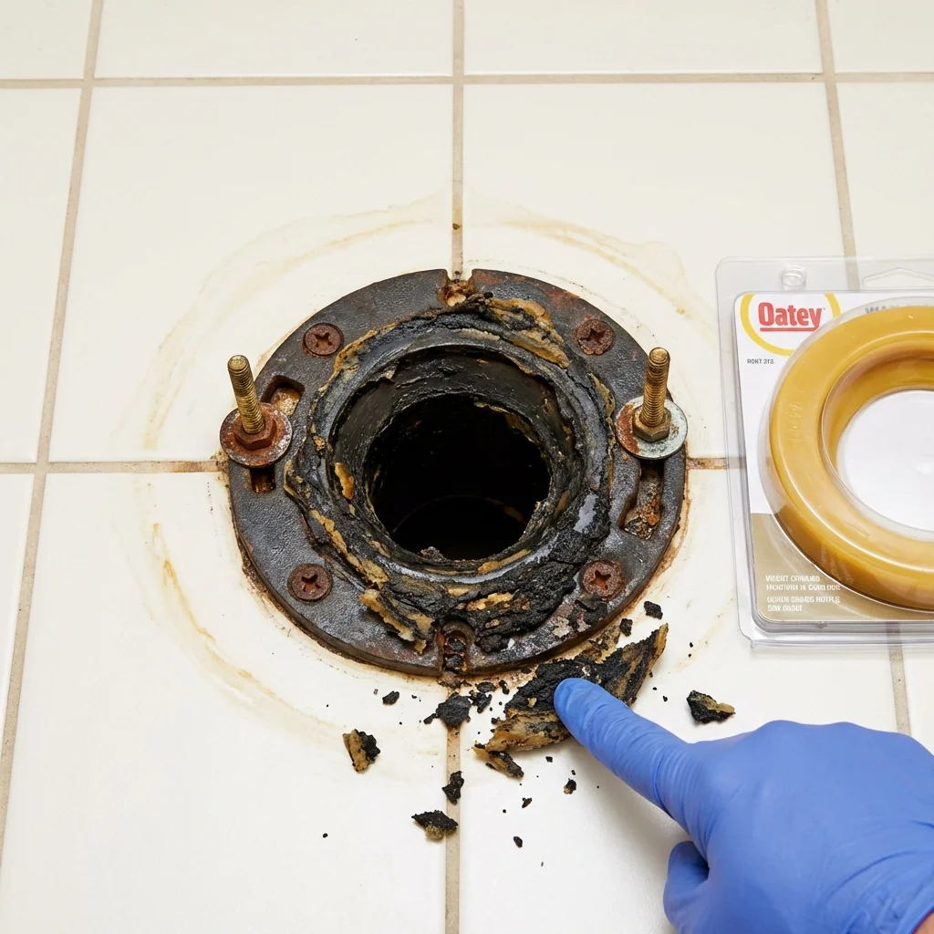 Failed wax ring showing water seepage at the base of a toilet in a Rio Grande City, TX home