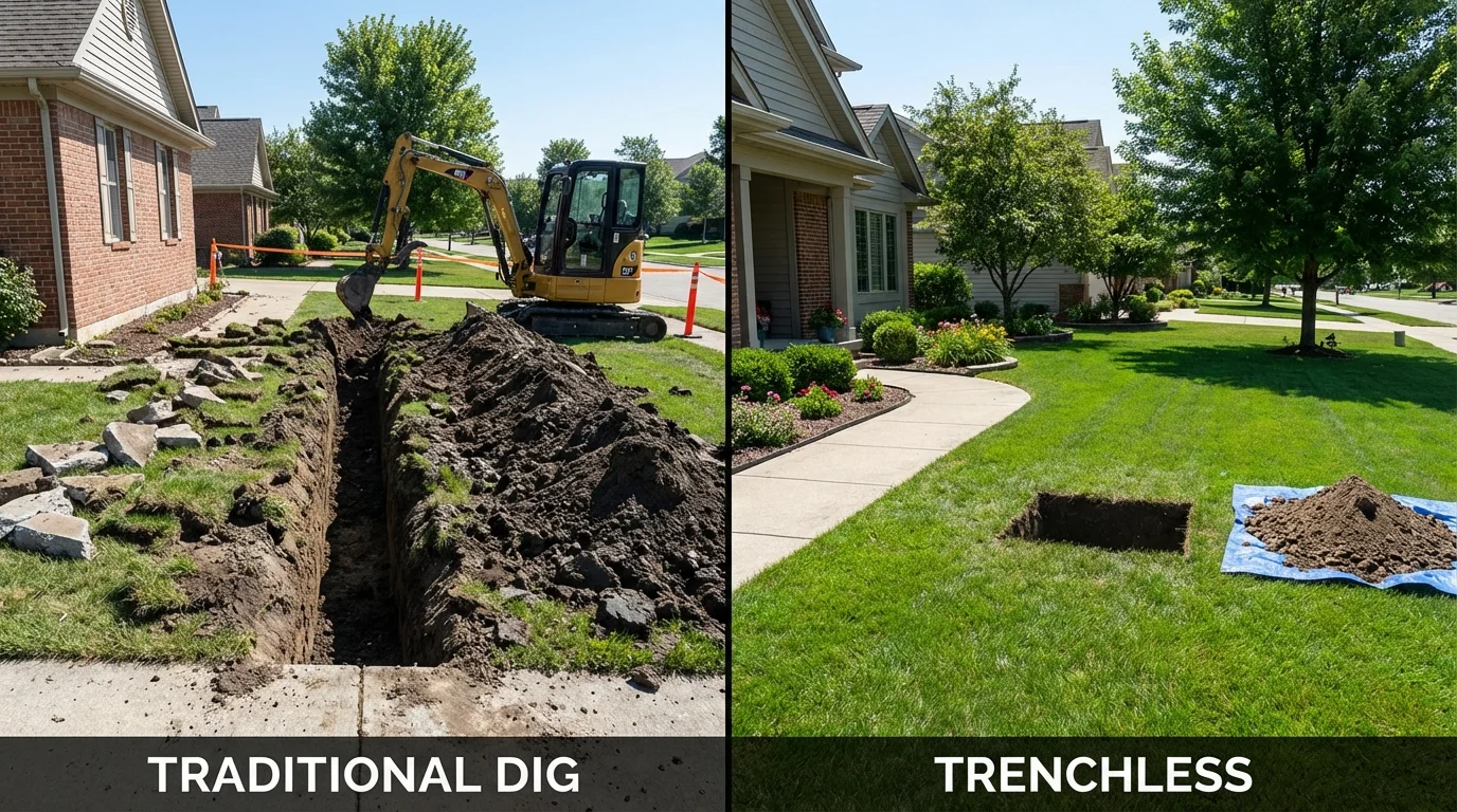 Trenchless sewer repair with minimal yard damage versus traditional excavation in Rio Grande City, TX